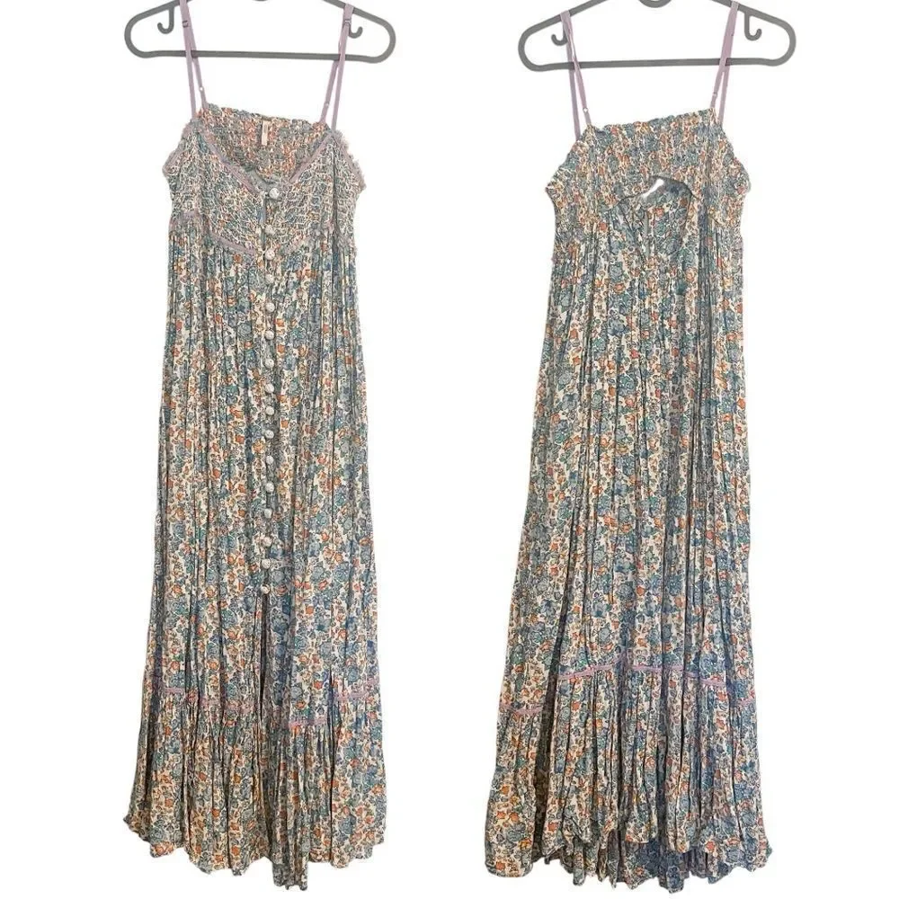 Free People Molly Jo Midi Dress Blue Floral - Picture 4 of 10